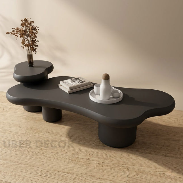 Kayla Wabi-Sabi Sculptural Japandi Coffee Table – Organic Mid-Century Solid Wood Center Table for Living Room & Sofa Area