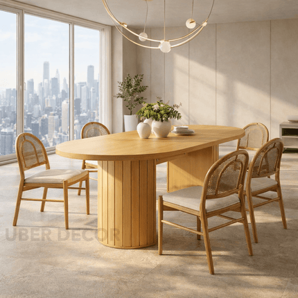 Balen Dining Table Modern Scandinavian Design Slatted Dual Pedestal Wooden Dining Table for Dining Room