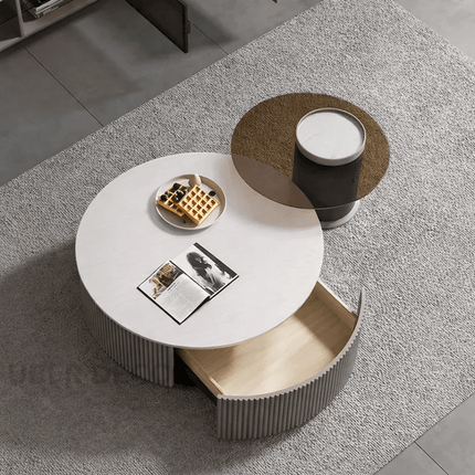 Tiber Oro Italian Luxury Round Coffee Table Tempered Glass Top High Gloss Finish Minimalist Centerpiece for Lounge and Living Suites