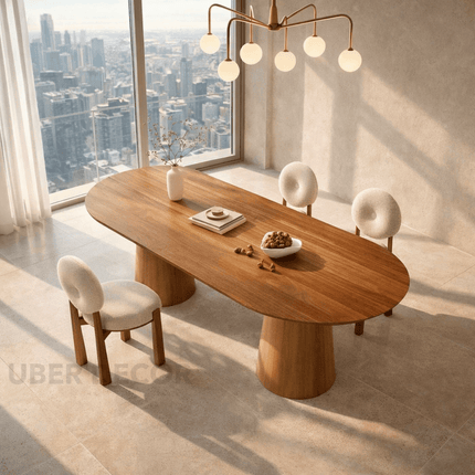 Orla Haven Oval Dining Table Japandi Scandinavian Design Premium Finish Sculptural Pedestal Base Ideal for Dining Room