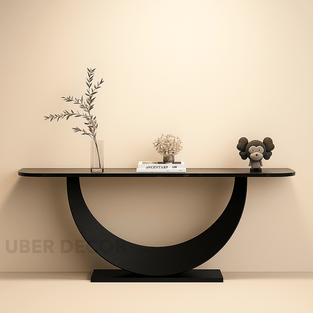 Solene Arc Console Table – Nordic Mid Century Metal Base Console with Marble Top for Luxury Hallways & Lobby Interiors