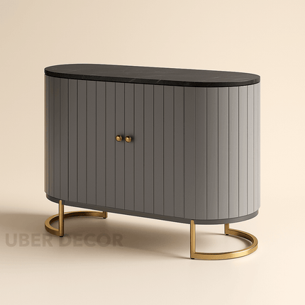 Astra Ellipse Entryway Table – Custom Marble Top with Fluted Front & Curved Base Mid‑Century Modern Accent