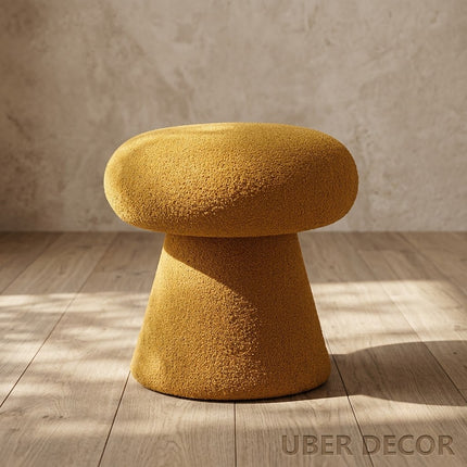 Button Mush- Mushroom Shaped Ottoman Stool Chair -  Boucle Fabric Modern Furniture Design for Living Room Seating