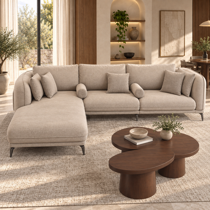 Porto Contemporary Japandi L-Shaped Sectional Sofa – Deep-Seating Chaise Couch for Modern Living Rooms