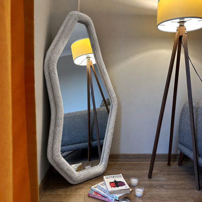 EdgeCraft 6 ft Light Grey Boucle Irregular Mirror – In Stock Asymmetric Mirror