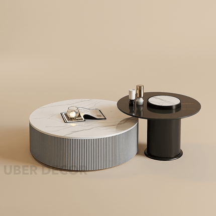 Tiber Oro Italian Luxury Round Coffee Table – Polished Calacatta Marble Top with Gold-Plated Stainless Steel Base, High-Gloss Finish – Minimalist Centerpiece for Lounge and Living Suites