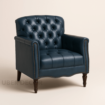 Nivelle Accent Chair- Timeless Sophisticated English Style Tufted Leather Armchair for Reading room - Uber Decor