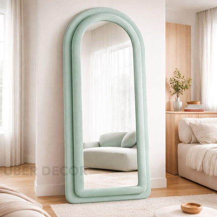 Velvet Arch Luxe Double Upholstered Full-Length Mirror for Bedroom Home Decor