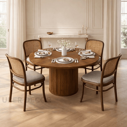 Marenton Round Dining Table Scandinavian Japandi Mid Century Modern Design Fluted Pedestal Base Wooden Dining Table for Dining Room