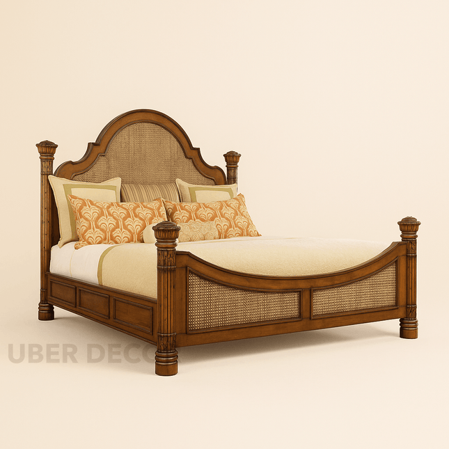 WalnutCrest Colonial Cane Platform Customisable Bed for Grand Bedrooms