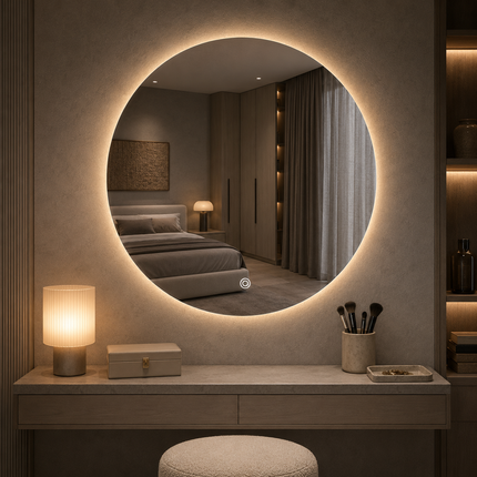 Gleamia Diamond round led mirror frontlit or backlit touch button led frameless bathroom vanity mirror
