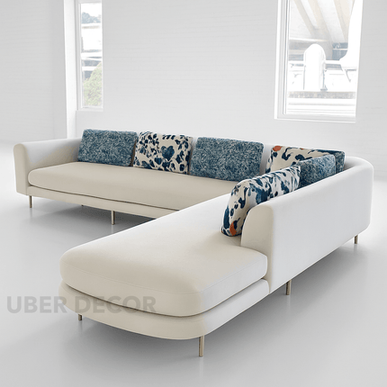 Preston Contemporary L Shaped Sofa with Floral Backrest and Lounger for Living Room