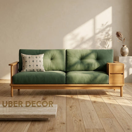Denton Wooden Sofa with Storage Japandi Functional Couch for Living Room