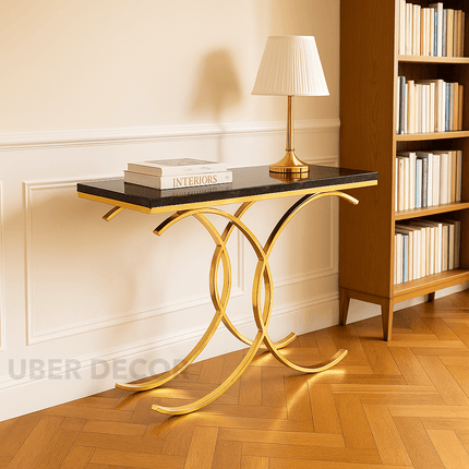 Orion Loop Display Table – Customizable Marble Top with Interlocking Gold Arch Base | Mid‑Century Modern Accent