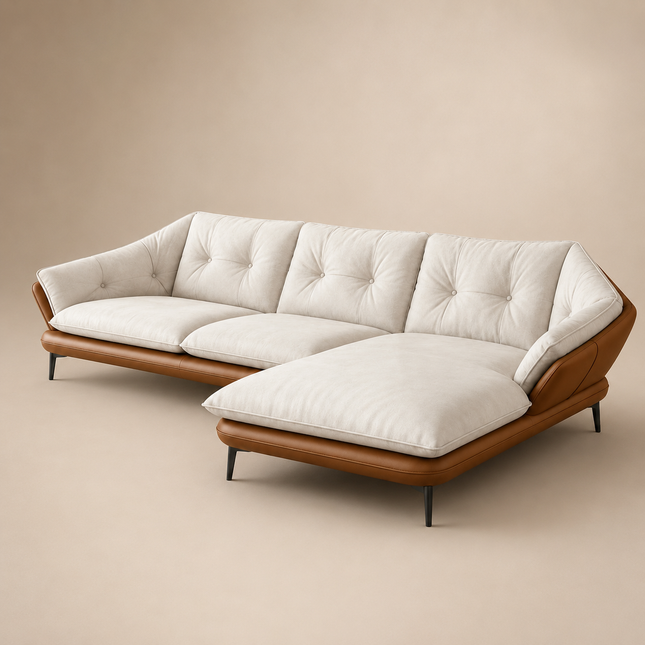 Troy Japandi Wabi Sabi Modern Sofa with Lounger, Luxury Sectional Sofa Couch for Living Room