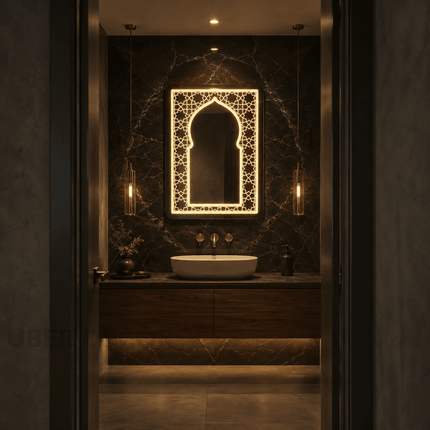 Zaria Jali Arch LED Mirror – Frameless Wall Hanging Mirror with Front or Back Lit for Vanity & Bathroom