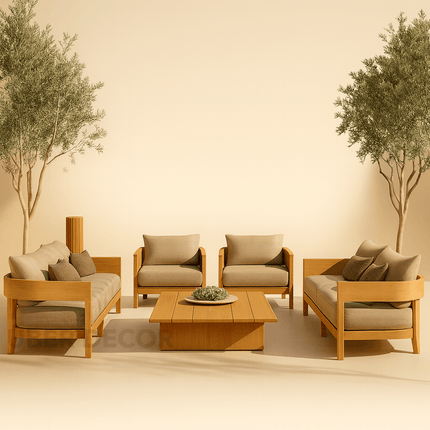 Leon Solid Teak Outdoor Sofa Set Premium Modern Wooden Lounge Furniture for Patio, Terrace & Poolside