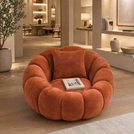 Pumpkin 2 Seater Modern Sofa, Luxury Sculptural Couch for Living Room, Lounge Area, Bedroom, Waiting Space, Ready to Dispatch Statement Sofa