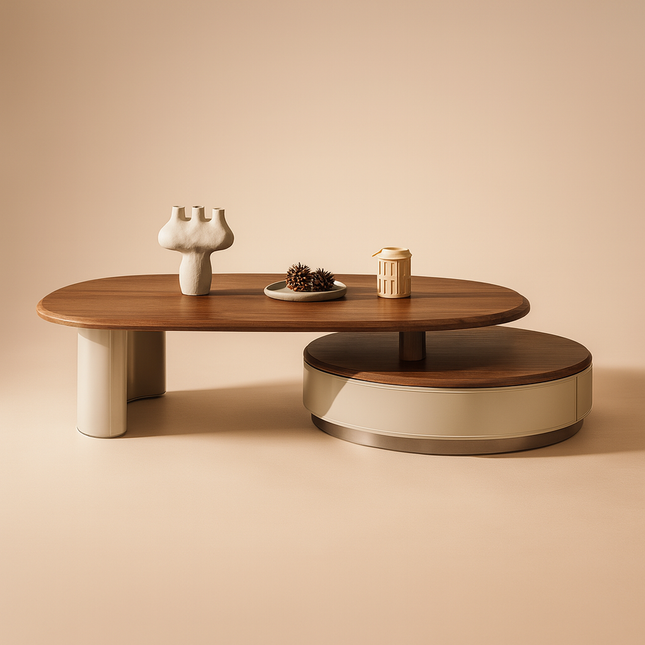 Damodar River Coffee Table Set, Modern European Wooden and Glossy Layered Center Tables for Living Room