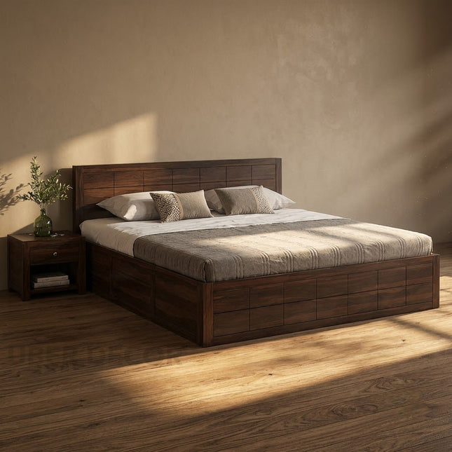 HavenWood Japandi Wabi-Sabi Platform Bed – Minimalist Customisable Wooden Bed for Master Bedroom