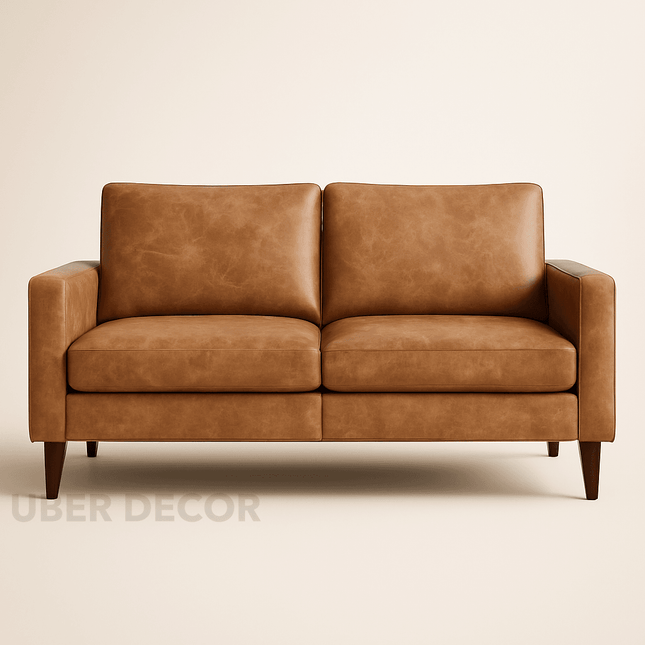Paris 79" Sofa- Mid Century 2 Seater Leather Small Couch with Side Pockets- For Home or Office