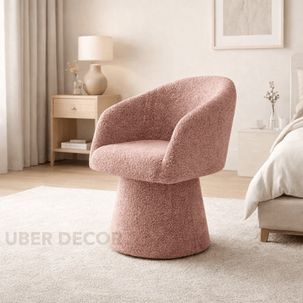 Lumi Modern Barrel Chair with Curved Silhouette and Sculptural Base Ideal for Living Room Lounge or Dining Spaces