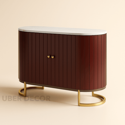 Astra Ellipse Entryway Table – Custom Marble Top with Fluted Front & Curved Base Mid‑Century Modern Accent