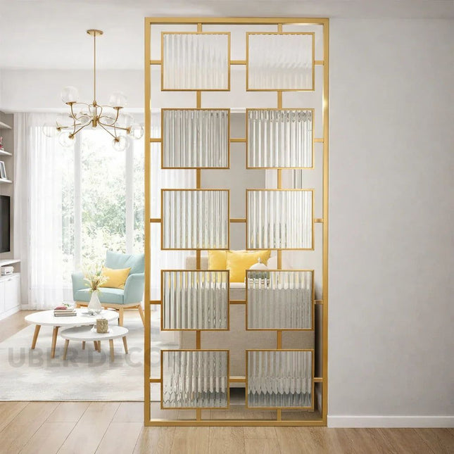 RINZO Glass And Stainless Steel Room Divider Glass Partition For Dining Area Living Room And Open Interiors