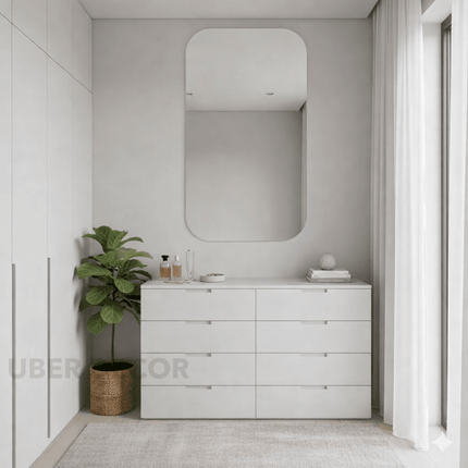 Caro Frameless HD Mirror – Minimalist Rounded Rectangle Wall Mirror for Vanity, Bathroom & Entryway