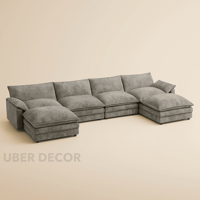 Manila 158" U-Shaped Sofa- 4 Seater Sectional Sofa with Reversible Toffee Chair & Movable Footrest