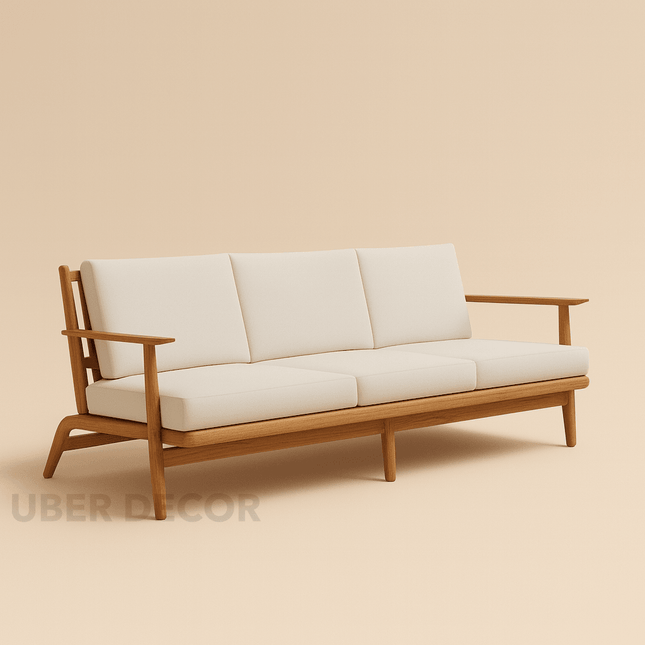 Houston 3-Seater Mid-Century Modern Sofa Wooden Frame Minimalist Couch for Living Room