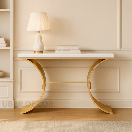 Celestique Curve Console Table – Custom Marble Top with Sculptural Crescent Base Mid‑Century Glam Entry Accent
