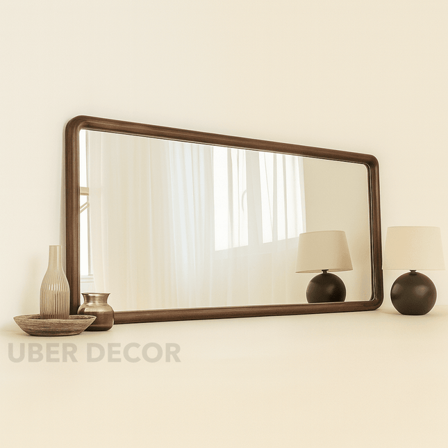 June Teak Wood Wall Mirror – Sleek Vertical & Horizontal Mirror for Entryway, Living Room & Bedroom