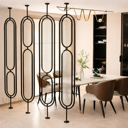 LIVO Stainless Steel Glass Column Room Divider With Vertical Framed Panels For Living Room Bedroom And Luxury Interior Spaces