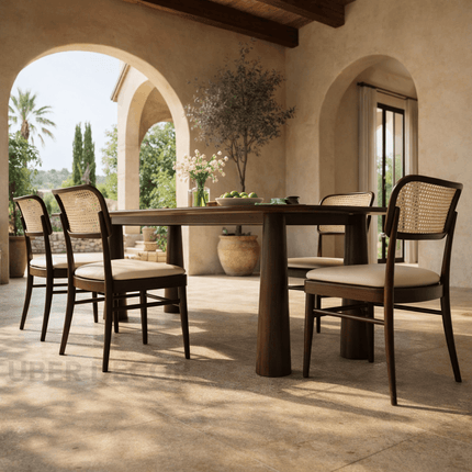 Auburn Grace Oval Dining Table Mid Century Modern Contemporary Design Cylindrical Legs Ideal for Dining Room