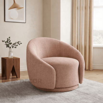 Elara Swivel Barrel Chair- Upholstered Modern Round Accent Arm Chair for Bedroom or Living Room