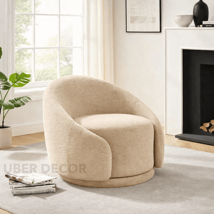 Elara Swivel Barrel Chair- Upholstered Modern Round Accent Arm Chair for Bedroom or Living Room