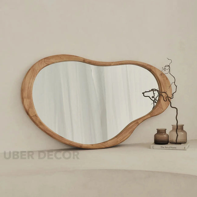 Ella Organic Teak Wood Accent Mirror – Sculptural Wall & Console Mirror