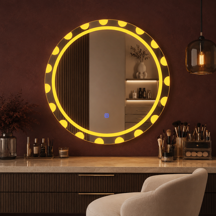 Auronda round led mirror- 3-colour touch button front or back lit frameless bathroom vanity mirror