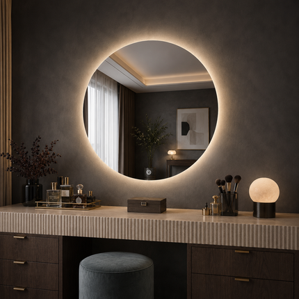 Lunara round led designer mirror- 3-colour touch button front or back lit frameless bathroom vanity mirror