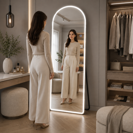 Arcelia Arched Frameless LED Full-Length Mirror – Front or Back Lit with 3-Colour Touch Control