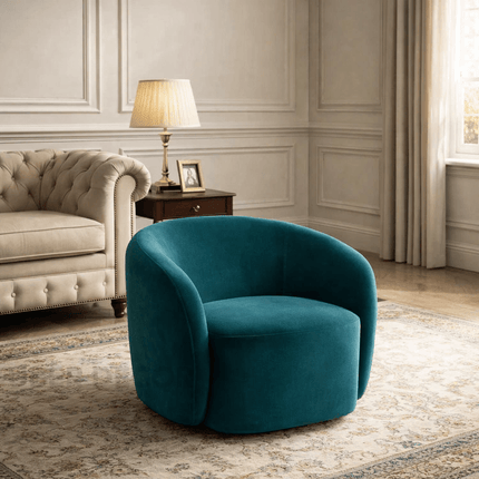 Velora- Upholstered Optional 360 Revolving Swivel Accent Chair with Low Back and Round Base