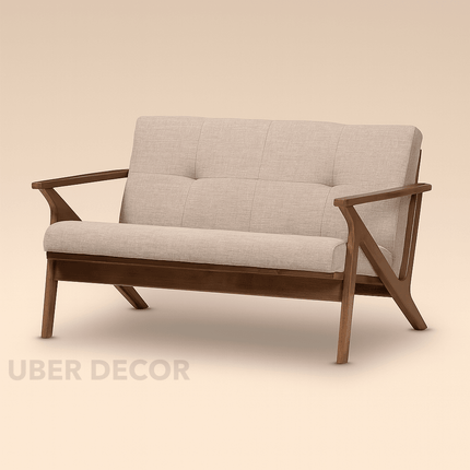 Anesa 55" 2-Seater Mid-Century Wooden Couch – Customisable Compact Sofa for Living Room or Balcony