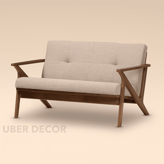 Anesa 55" 2-Seater Mid-Century Wooden Couch – Customisable Compact Sofa for Living Room or Balcony