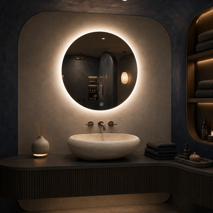 Brightiq round led mirror- 3-colour touch button front-lit or backlit frameless bathroom vanity mirror