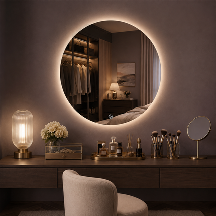 Haloir round led mirror- 3-colour touch button front or backlit frameless bathroom vanity mirror