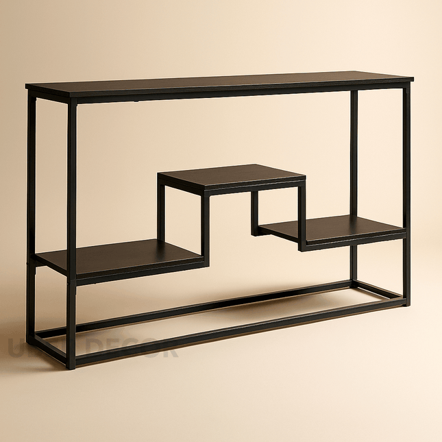 Urban Tiered Mid-Century Modern Display Table – Dark Wood Shelves with Open Step Design for Living Room or Hallway
