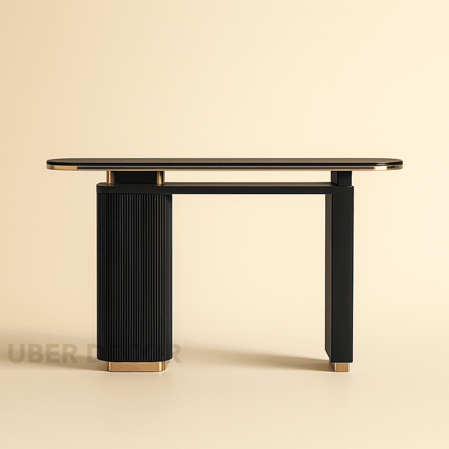 Orion Noir Side or Console Table – Custom Black or White Marble Top with Fluted Detailing Mid‑Century Glam Accent For Entryway & Hallway