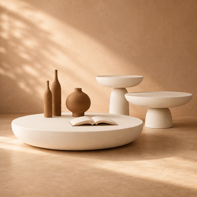 Cam Wabi-Sabi Sculptural Japandi Coffee Table – Modern European Organic Center Table Set for Living Rooms