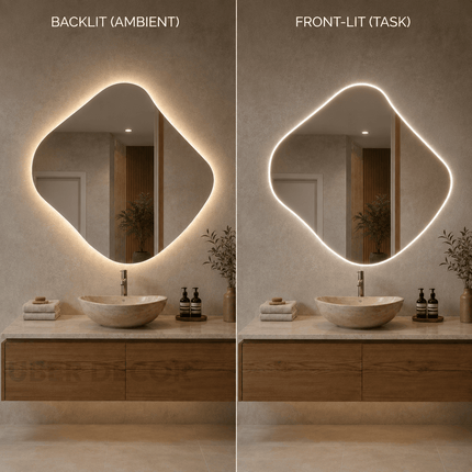 Adeline Frameless Wall Hanging LED Mirror – Front Lit or Back Lit Modern Bathroom Vanity Mirror